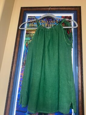 Women's Green Tie-Shoulder Linen to M